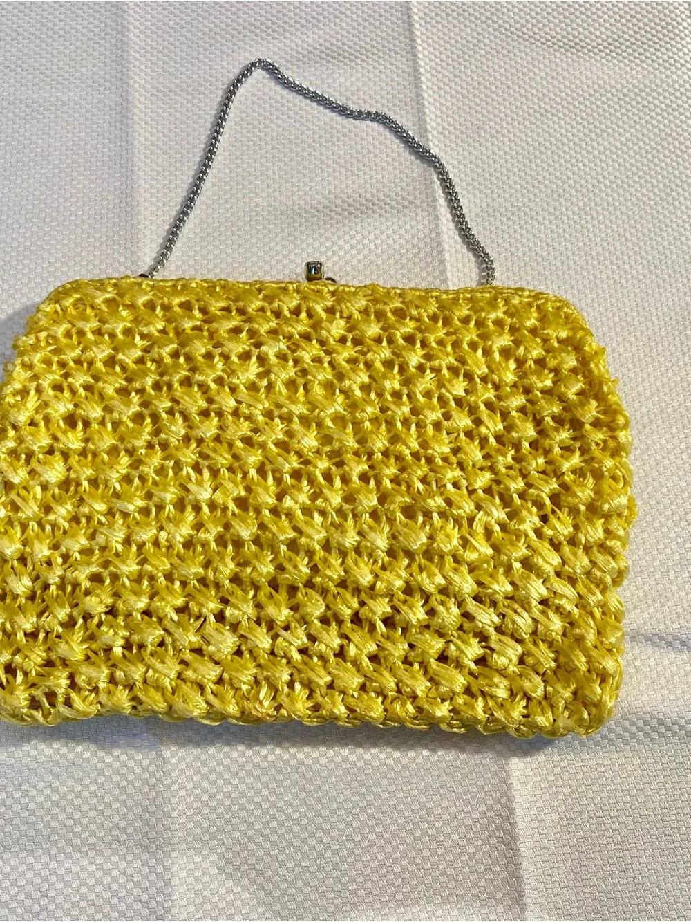 Vintage Yellow Woven Shoulder Bag by Snassee made in Japan w/chain handle